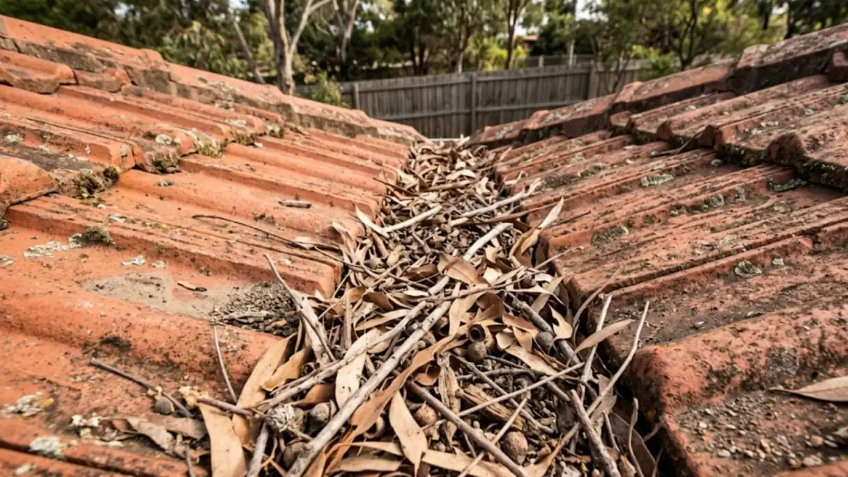Before: roof valley gutter on a Perth home