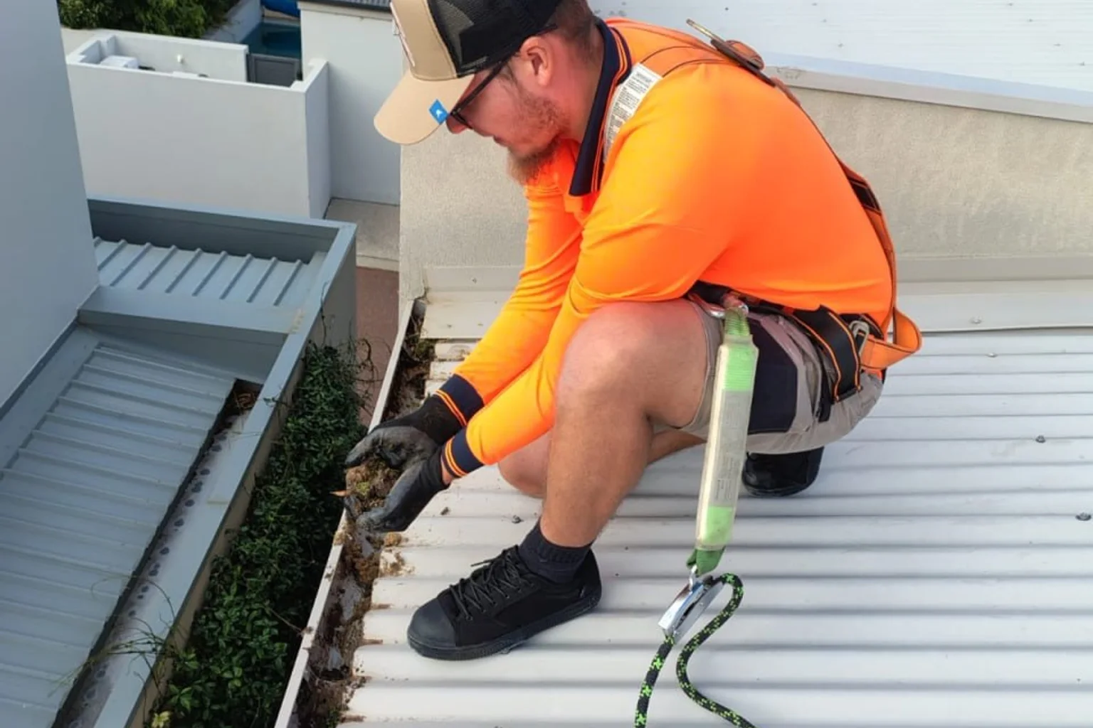 Roof and gutter cleaning with safe access on a Perth home